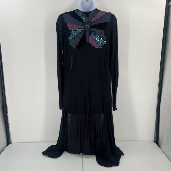 Custo Barcelona S Black Sequin Geometric Duster Cardigan Rayon Wool Blend Y2K - Picture 3 of 11